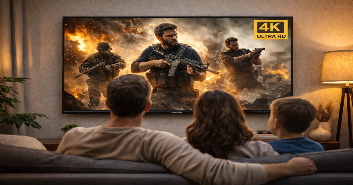 Famiglia che guarda streaming IPTV 4K Ultra HD