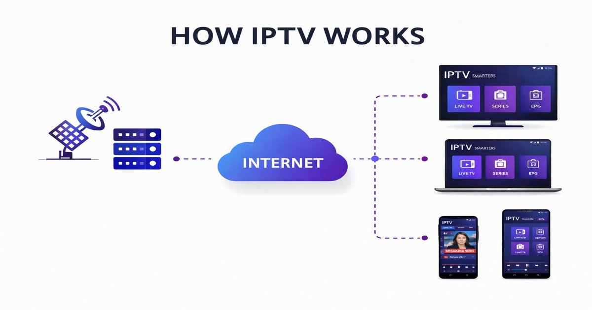 Hvordan IPTV virker - diagram fra server til enheder
